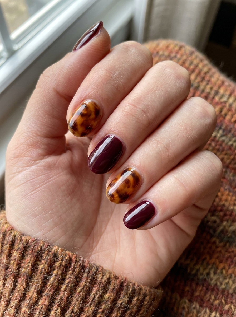 Burgundy Tortoiseshell Mix als Oktober Nägel Ideen Inspiration 2026